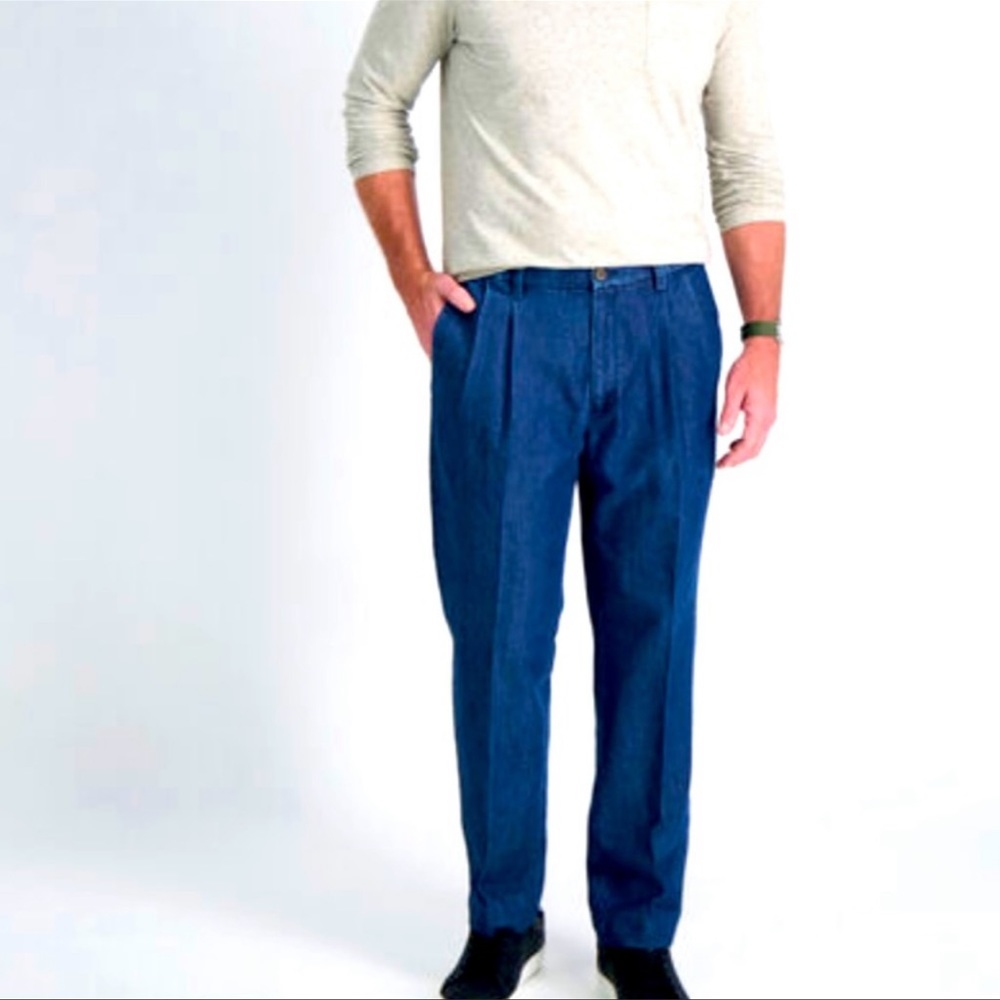 NWT 38x29 Haggar comfort waist light weight pleated jeans